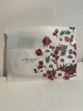 BNWT Shiseido Red Roselle Hibiscus 🌺 Floral Clear Cosmetic Rubber Pouch